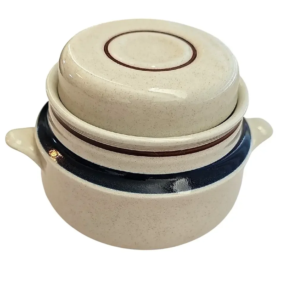 Chateau 1980's Japan Hand Painted Stoneware Kitchen Set w/Navy and Brown Accents